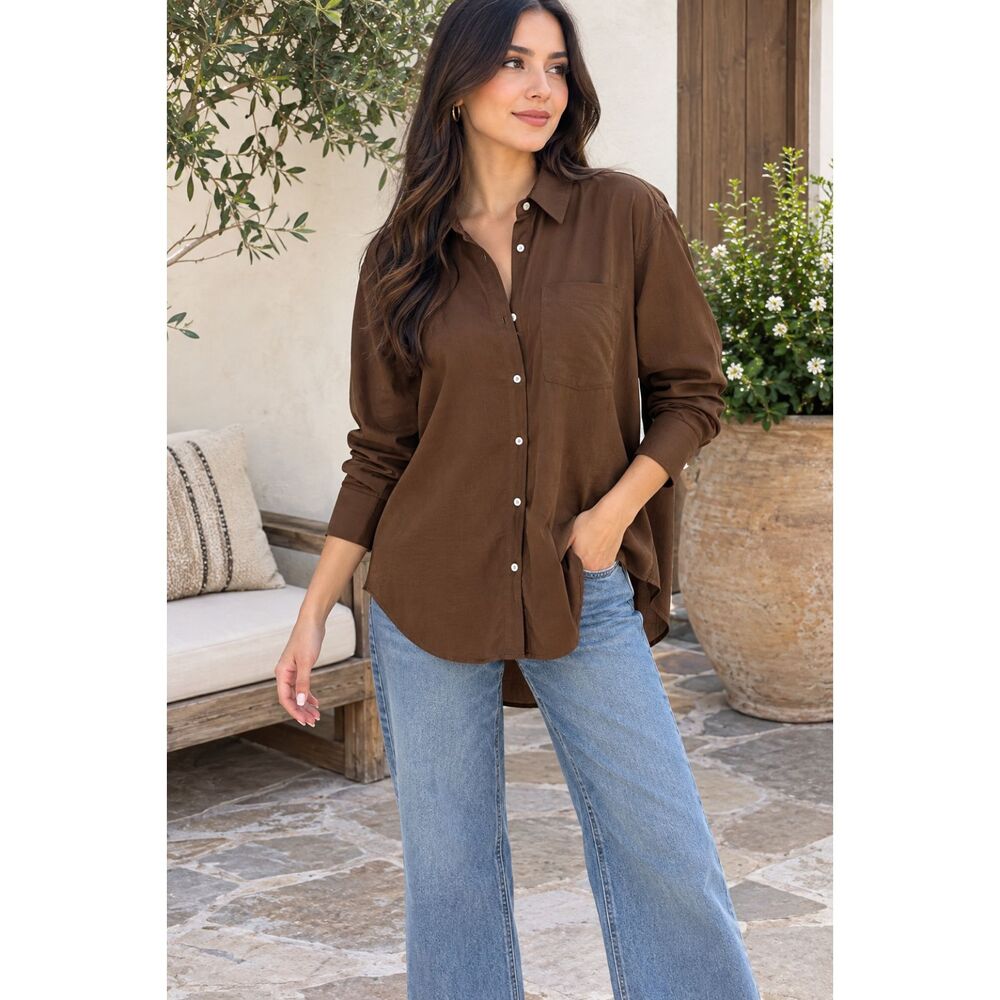 ZARA Brown Long Sleeve Button Down Shirt Size XS